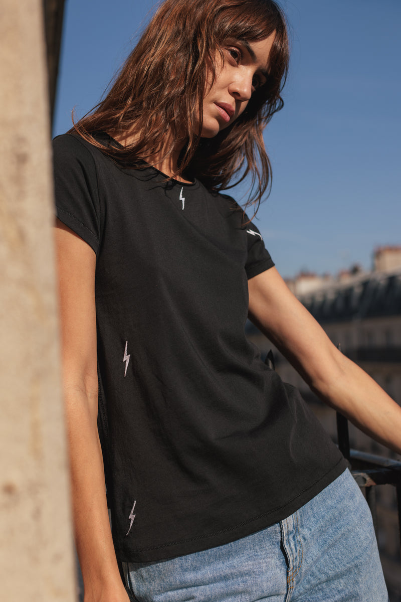 EMBROIDERED COTTON TEE - BOLT