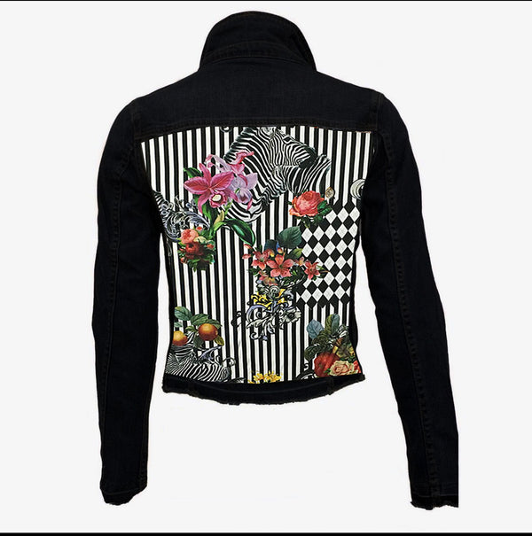 ZEBRA PRINT BACK DENIM JACKET