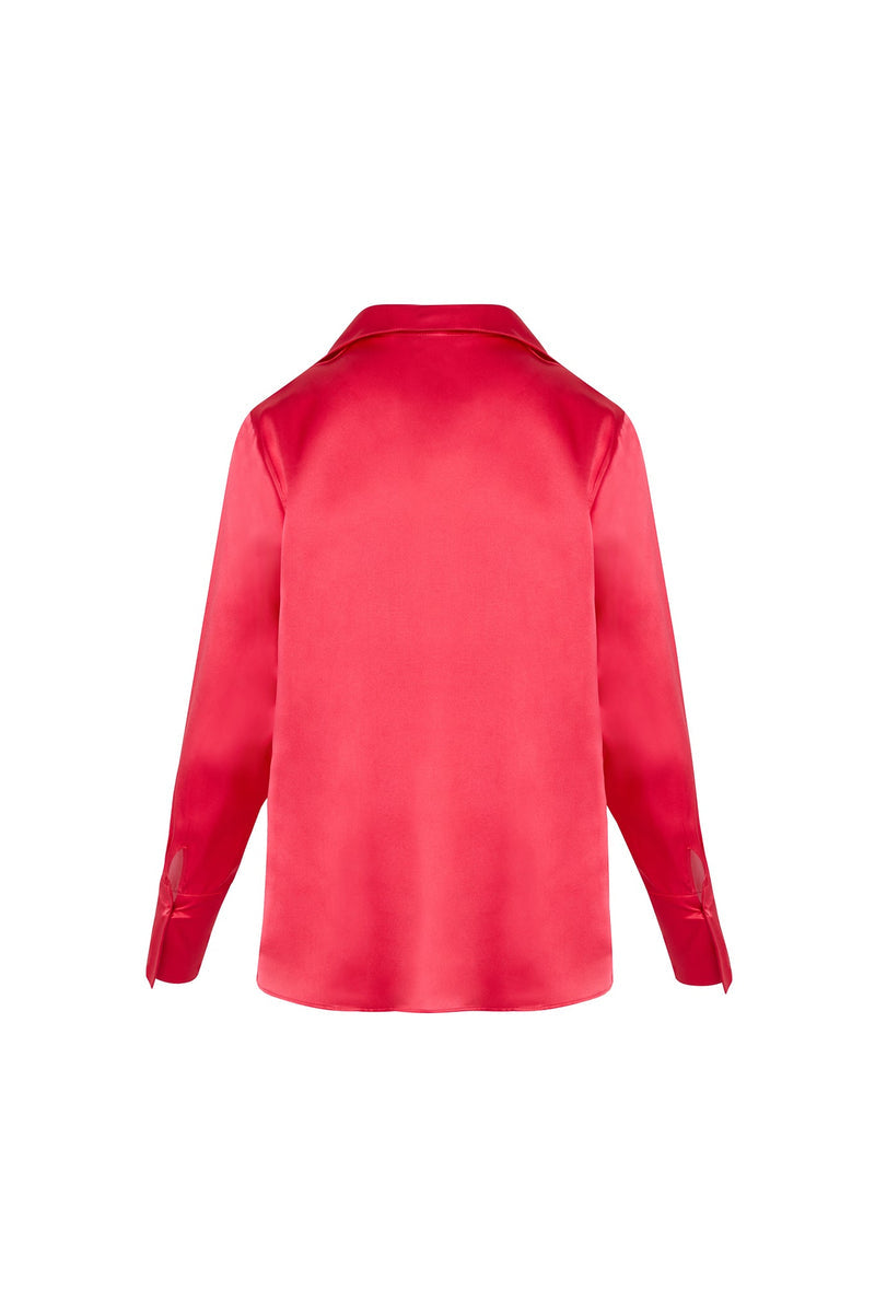 Daria French Cuff Silk Blouse - Electric Pink