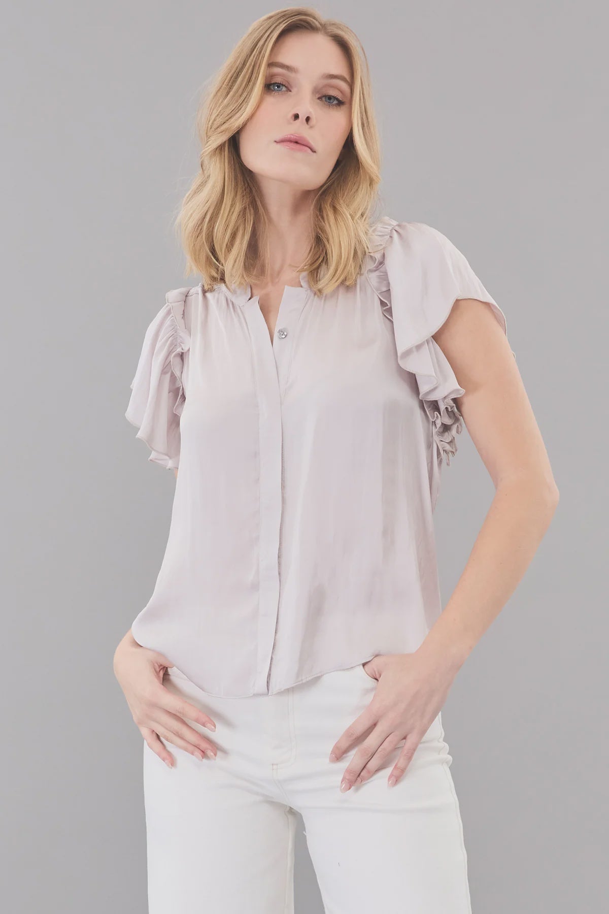 SATIN RUFFLE SHIRT