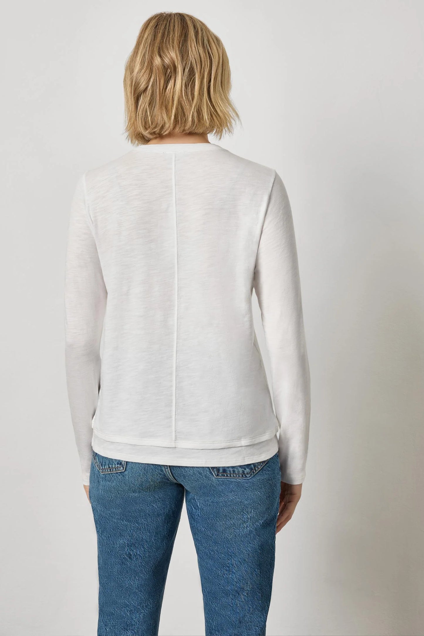 PANELED HEM LONG SLEEVE CREW