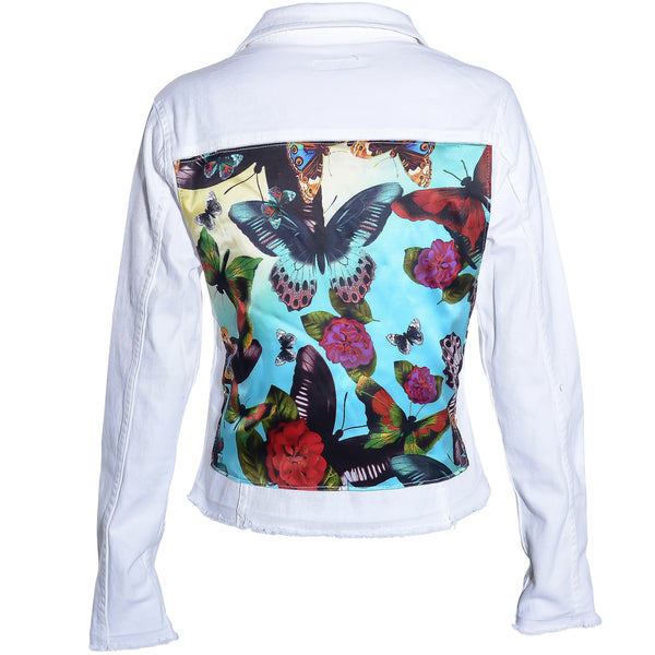 BUTTERFLY SCARF WIHTE DENIM JACKET