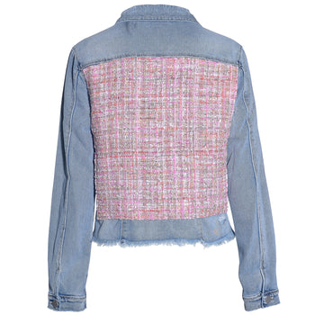 PINK TWEED BACK LIGHT DENIM JACKET