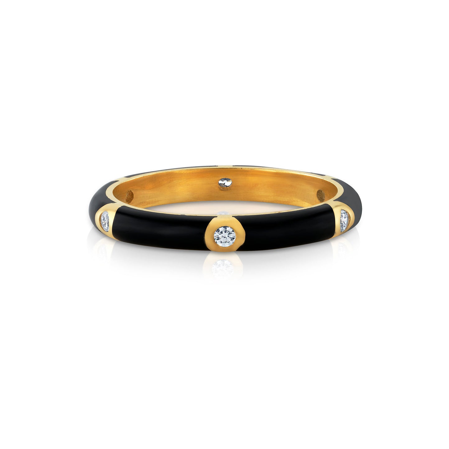 BLACK ENAMEL CZ RING, GOLD