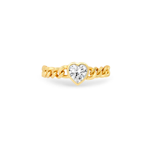 CUBAN LINK CZ HEART RING, GOLD