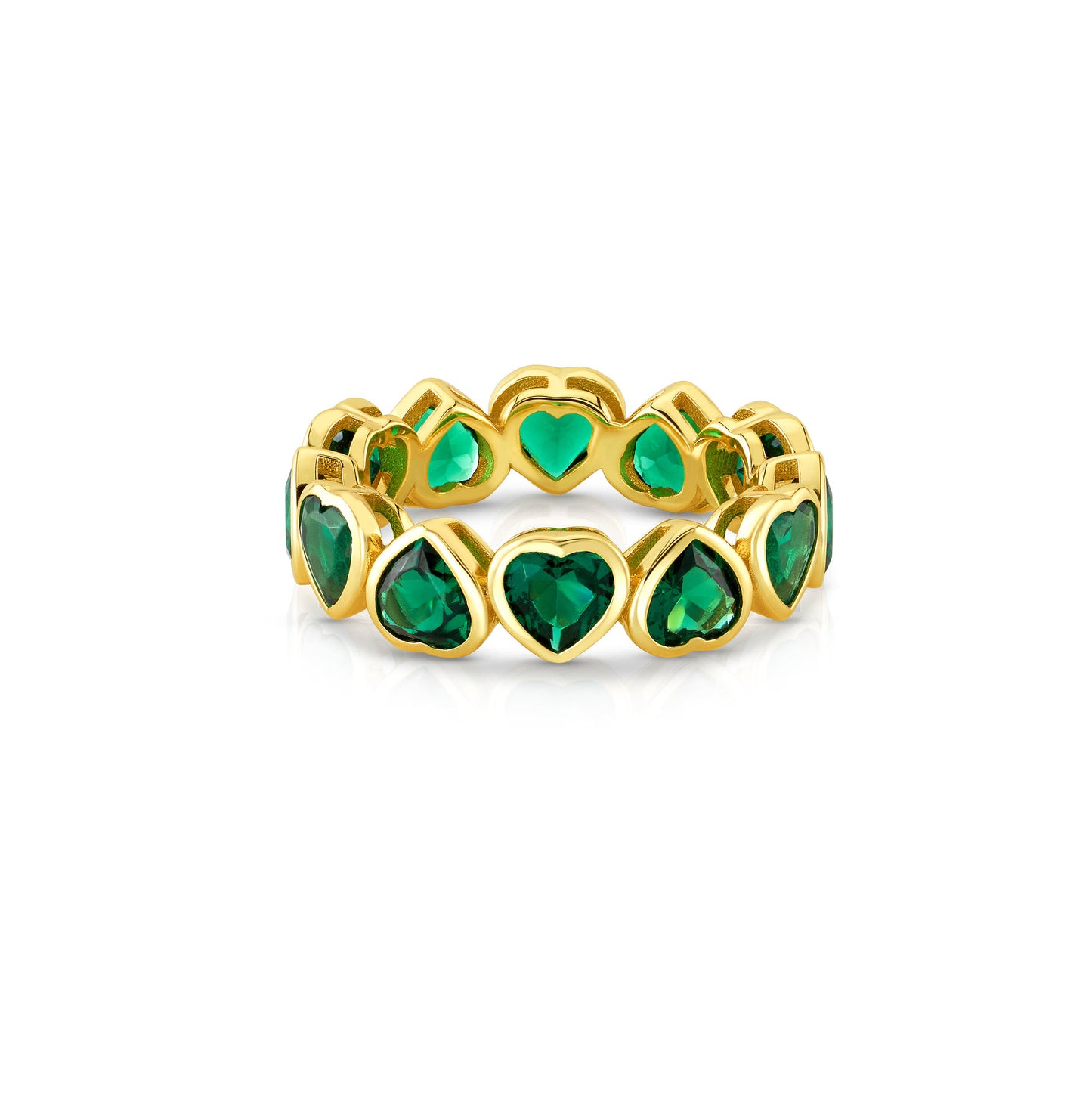 GREEN CZ HEART RING, GOLD