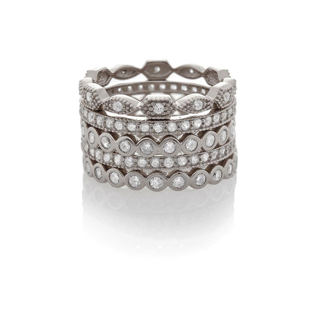 STACKED SHAPES RINGS, BLACK RHODIUM SS