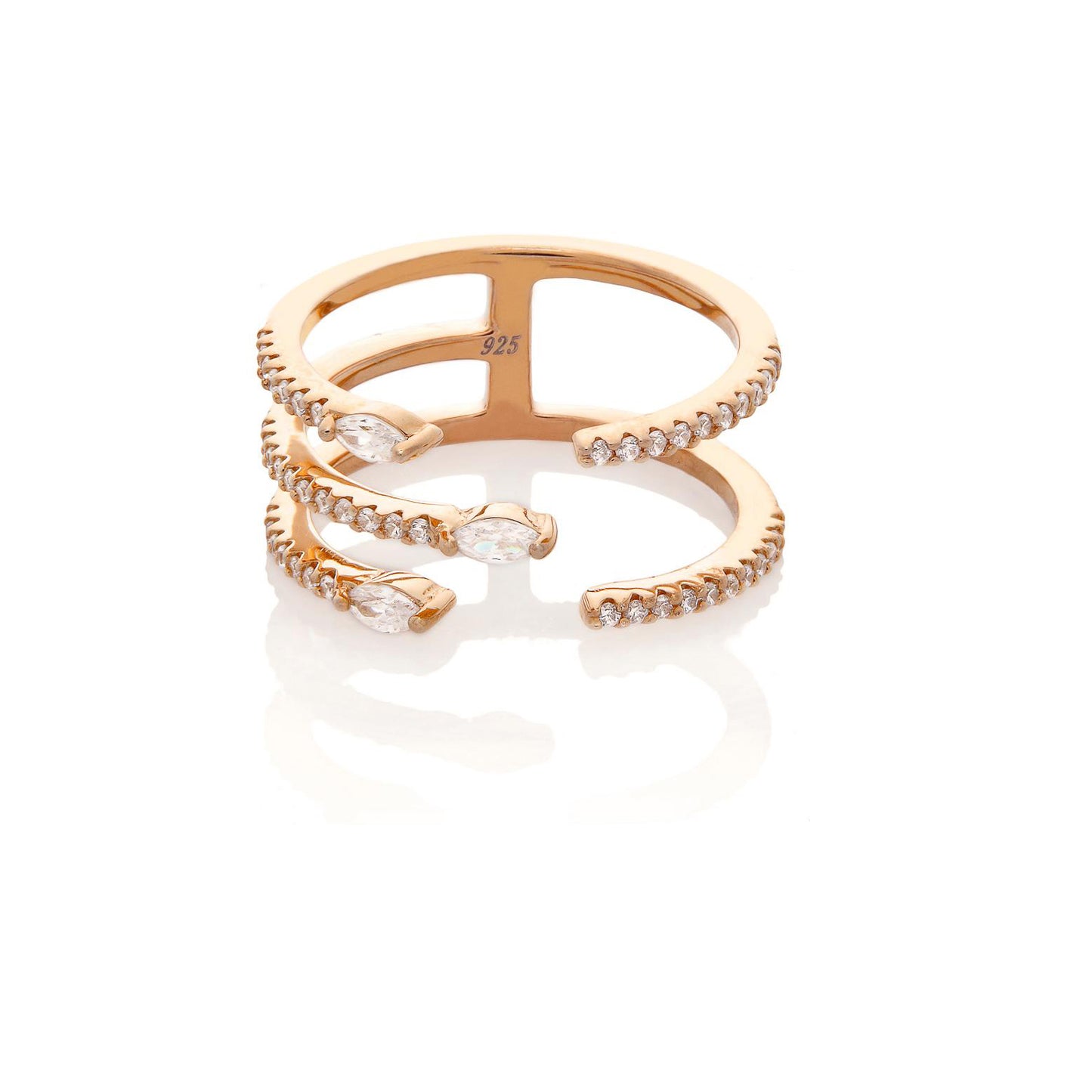 THREE ROW RING, ROSE GOLD