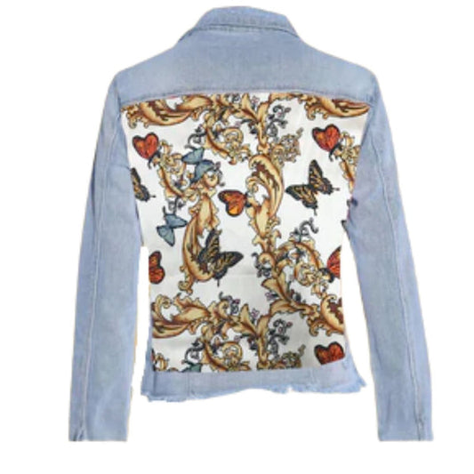 BUTTERFLY FLOWERS LIGHT DENIM JACKET