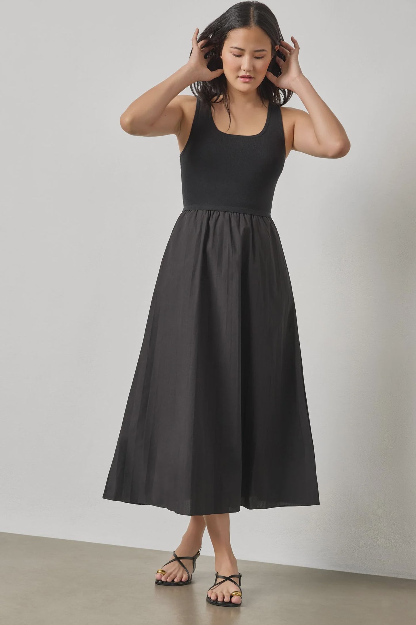 MIXED MEDIA SCOOP NECK DRESS