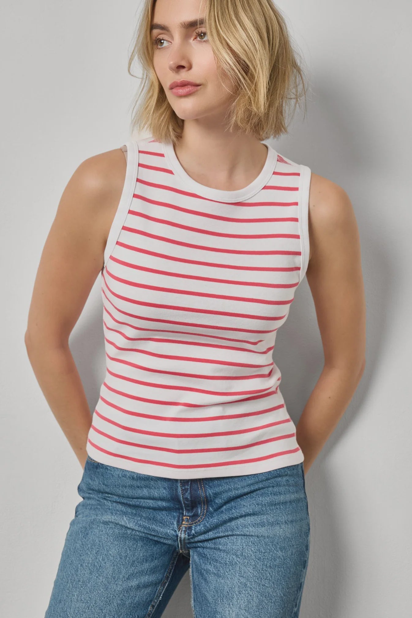RIB STRIPE HIGH NECK TANK