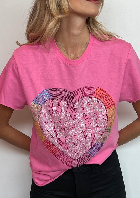 ALL YOU NEED IS LOVE TEE - HOT PINK