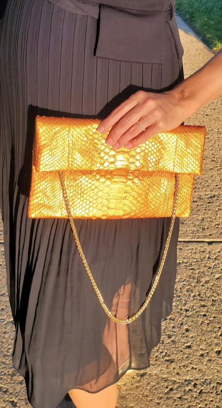 GOLD COLOR PYTHON ENVELOPE WITH 70" REMOVABLE CHAIN