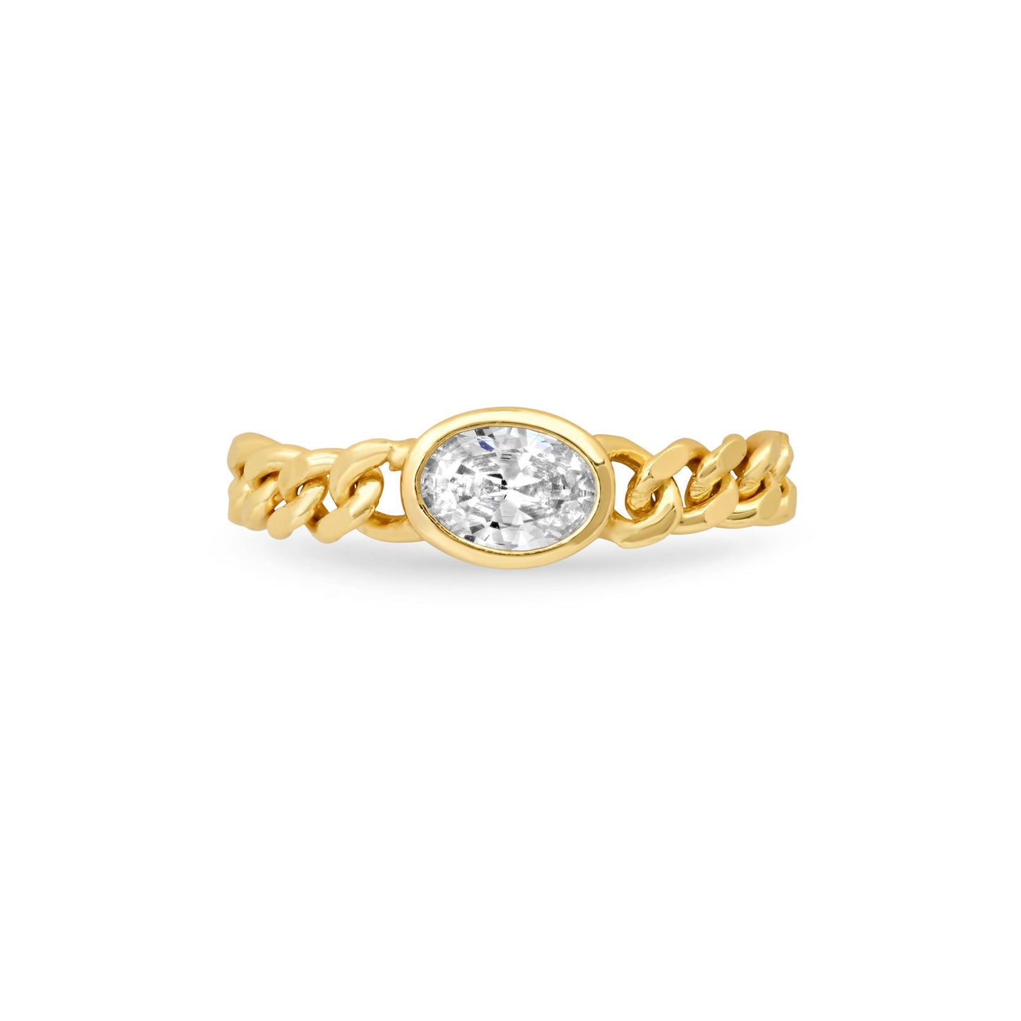 CUBAN LINK CZ OVAL RING, GOLD