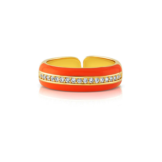ENAMEL 1 ROW CZ RING, NEON ORANGE