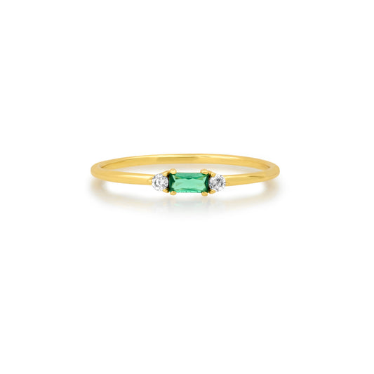 GREEN BAGUETTE RING, GOLD